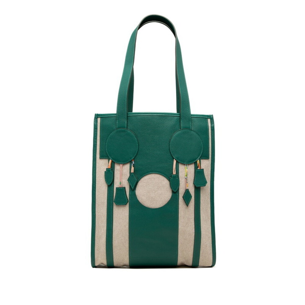 Hermes Petit H Dreamcatcher Tote Bag Shoulder Green/Beige Toile Veau Epsom Le...